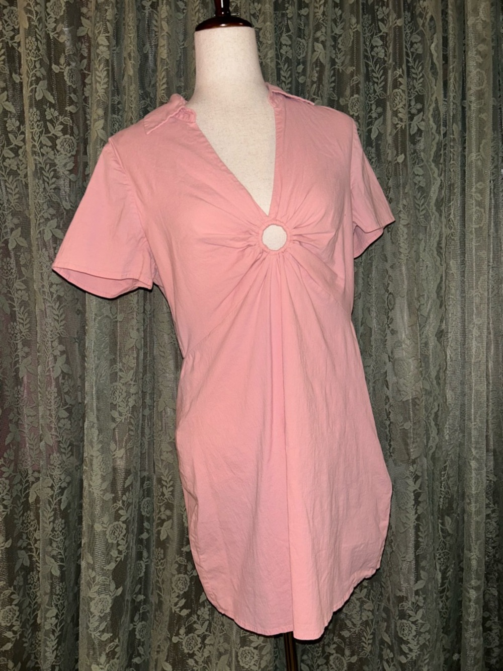 A&F Pink Short-Sleeve Ring-Front Women's Summer Dress